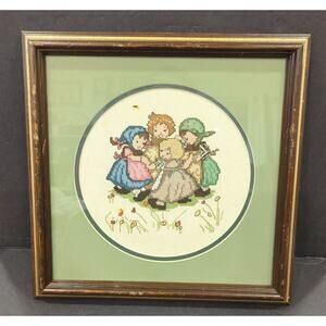 Vintage Cross Stitch Hummel Ring Around The Rosie Matted and Framed.